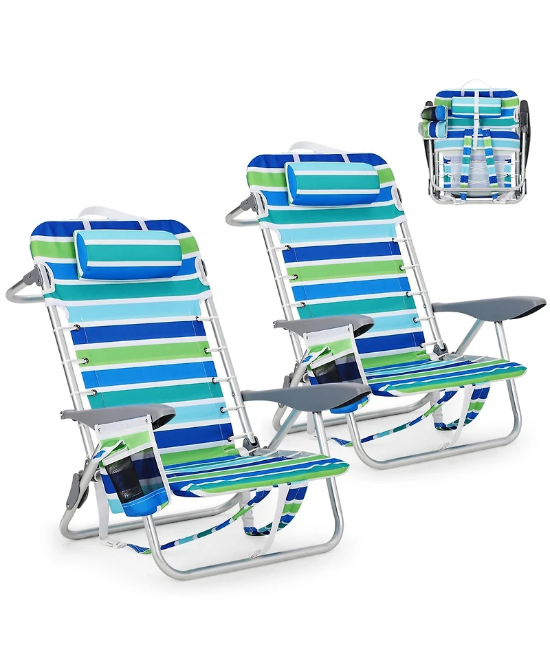 gaomon 2 Piece 5 Position Reclining Portable Folding Lounge Backpack Beach Chair for Outdoor, Travel