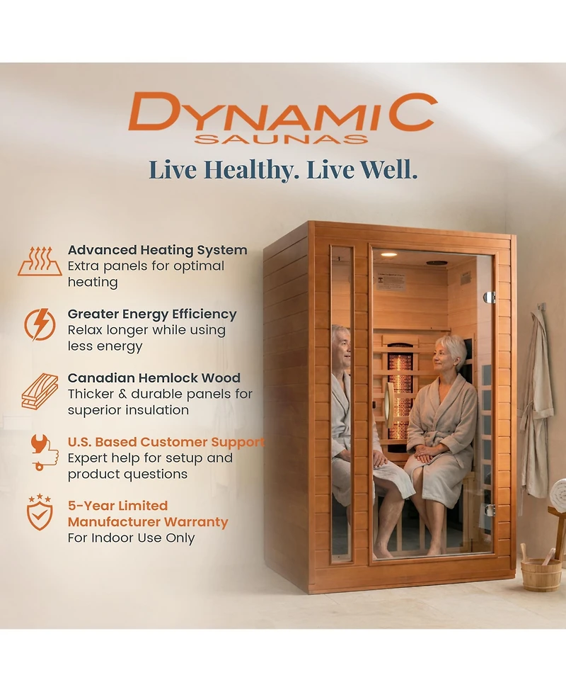 Dynamic Saunas 2-Person Full Spectrum Infrared Sauna Lighting, Speakers, Cordoba