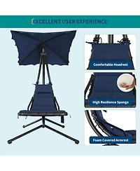 gaomon Hanging Chaise Lounge Swing Chair, Curved Steel Outdoor Hammock Lounger for Patio Pool Garden Backyard Porch