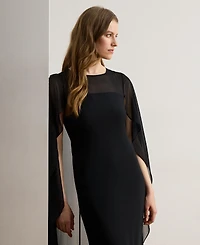Lauren Ralph Women's Round-Neck Cape-Overlay Georgette Ball Gown