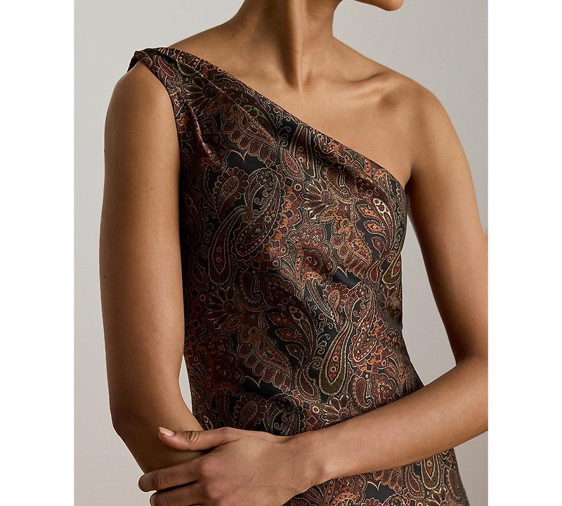 Lauren Ralph Paisley Jacquard One-Shoulder Gown
