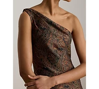 Lauren Ralph Paisley Jacquard One-Shoulder Gown