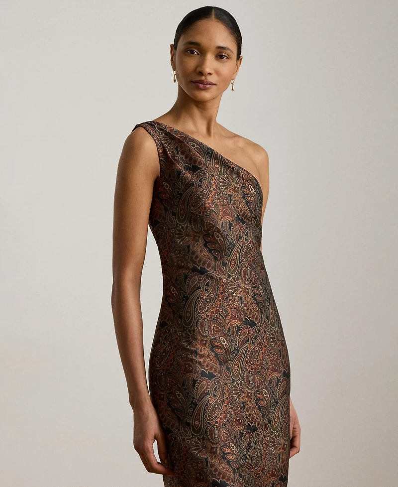 Lauren Ralph Paisley Jacquard One-Shoulder Gown