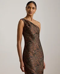 Lauren Ralph Paisley Jacquard One-Shoulder Gown