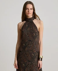 Lauren Ralph Paisley Georgette Tiered Mockneck Gown
