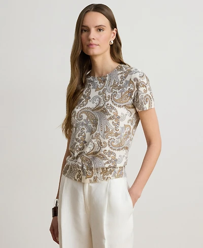 Lauren Ralph Lauren Women's Paisley Short-Sleeve Sweater