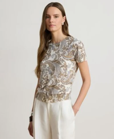 Lauren Ralph Lauren Womens Paisley Short Sleeve Sweater