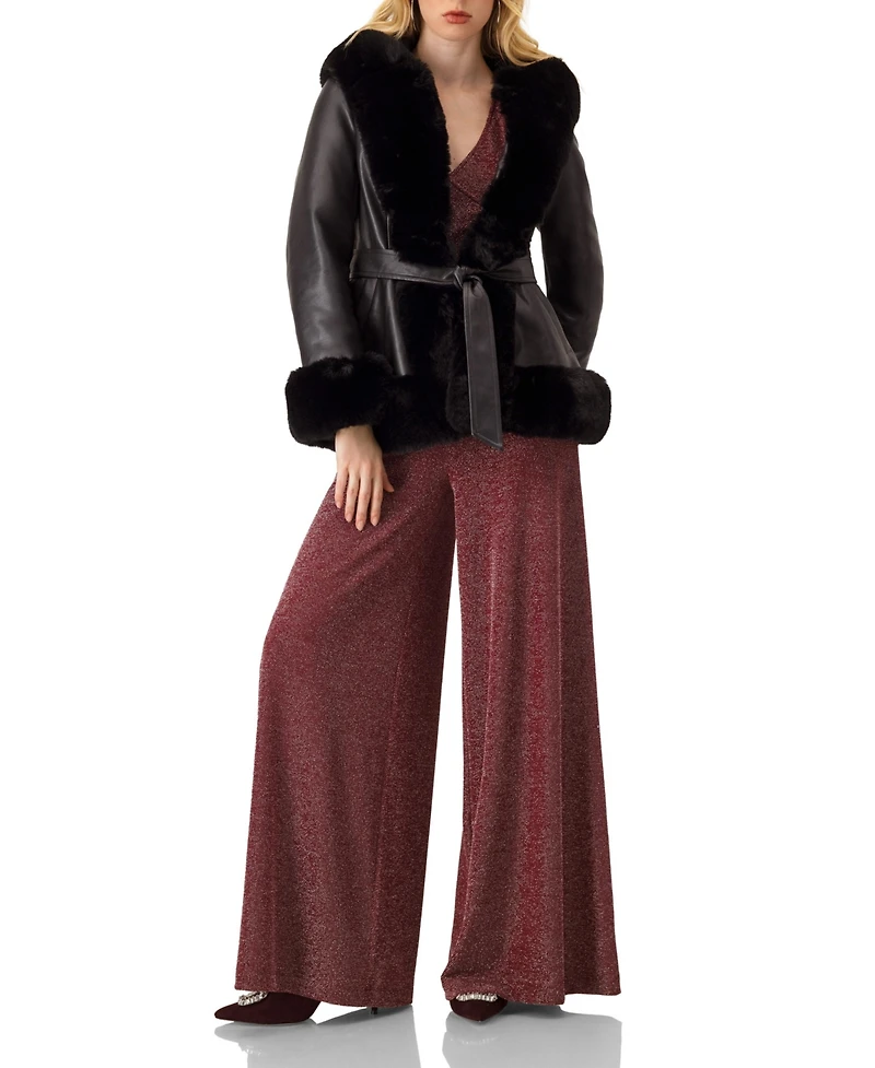 Ivonne Women's Shimmering V-Neck Jumpsuit with 3/4 Sleeves
