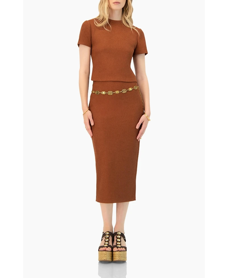 Ivonne Women's Textured Knit Midi Skirt with Back Slit