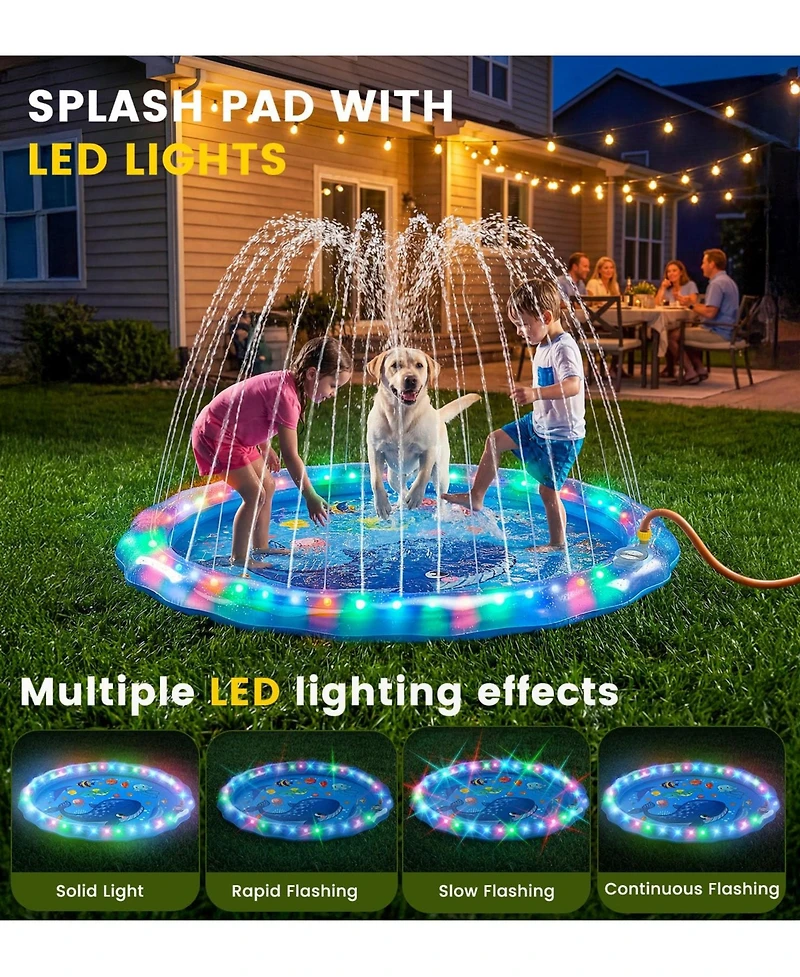 Gnuadz Led Glowing Splash Pad Sprinkler Dogs Outdoor Water Toys Pool Play Mat Yard