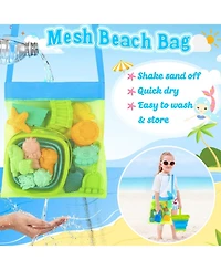 Gnuadz 16-piece Collapsible Beach Toys Foldable Sand Bucket Shovels Mesh Bag Castle Kit