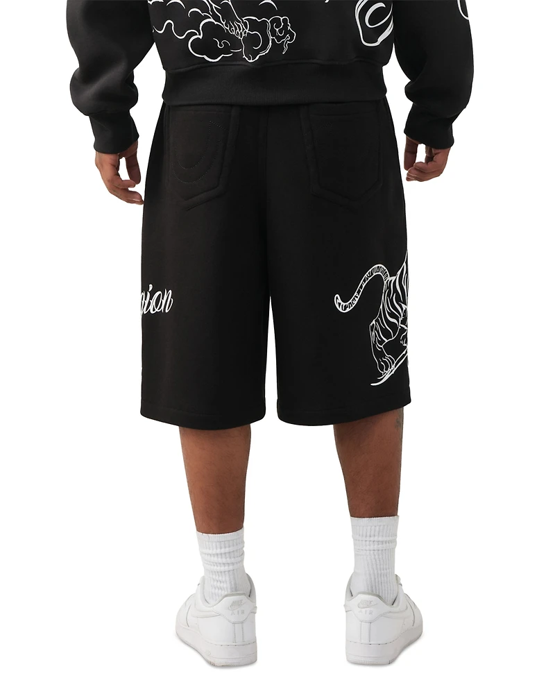 True Religion Men's Tiger Script Mikey Fleece Shorts