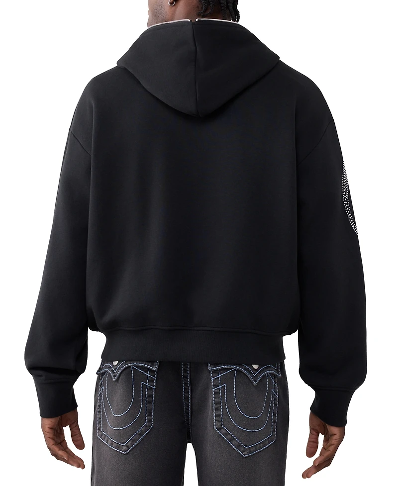 True Religion Men's Crystal Script Boxy Full-Zip Hoodie