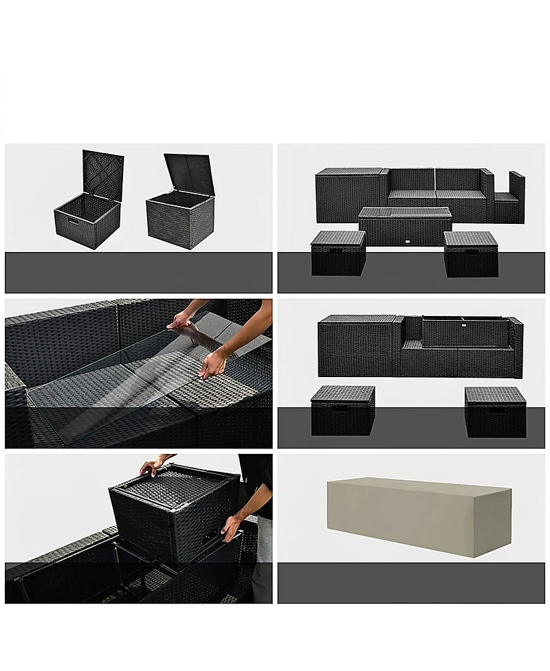 Sugift Outdoor Pe Rattan Wicker Sectional Sofa with Gas Fire Pit Table
