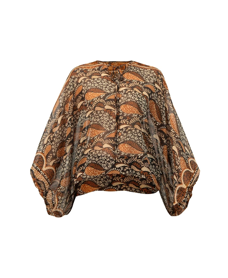 Ivonne Women's Dolman Paisley Blouse with Neck Ties