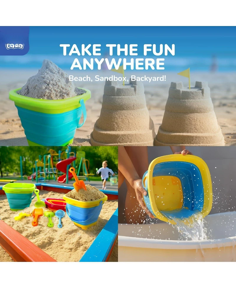 Gnuadz Collapsible Beach Toys Sand Buckets Shovels Mesh Bag Sandbox Kids