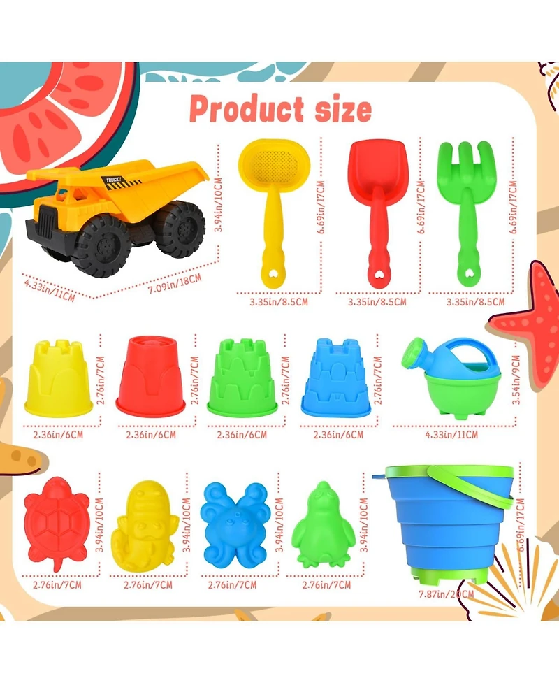 Gnuadz 14PCS Beach Sand Toys Construction Vehicle Animal Mold Bucket Shovel Set Mesh Bag