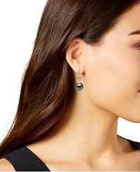 Macy's Cultured Tahitian Pearl (9mm) & Diamond (1/10 ct. t.w.) Drop Earrings in 925 Sterling Silver