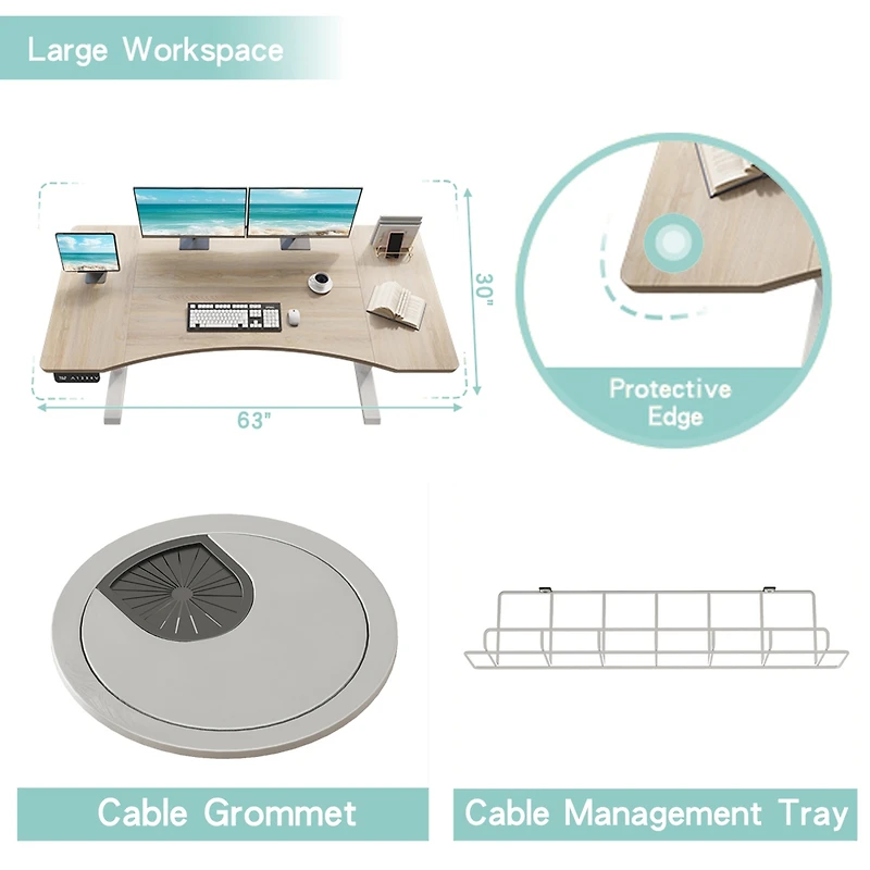 Streamdale Furniture 63x30 inches Dual Motor Curved Electric Standing Desk