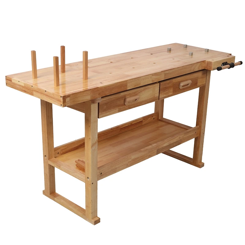 Streamdale Furniture 60 inches Rubberwood Workbench with 2 Drawers and Shelf