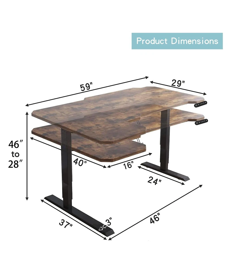 Streamdale Furniture Electric L-Shaped Height Adjustable Standing Desk
