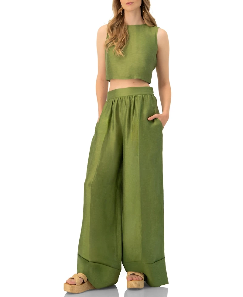 Ivonne Women's Sleeveless Cropped Linen Top