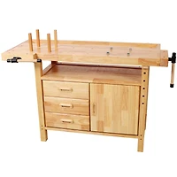 Streamdale Furniture 50 inches Rubberwood Workbench with 3 Drawers, Cabinet, Shelf
