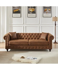 Streamdale Furniture Tech Fabric Chesterfield Sofa with Rolled Arms and Cushions