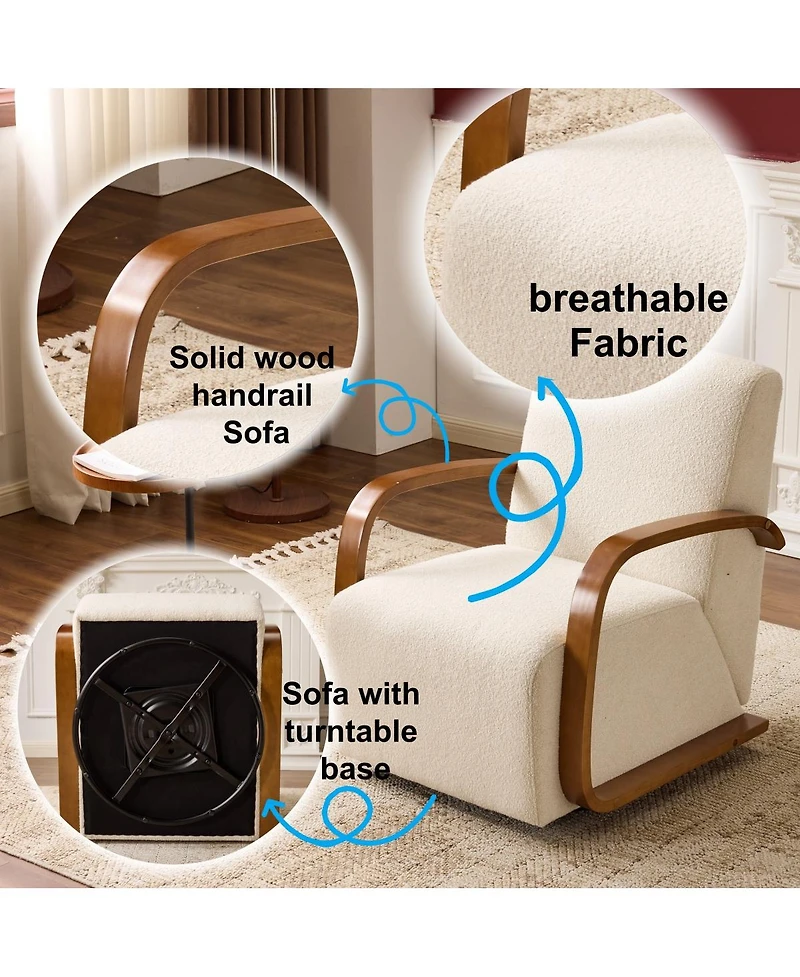 Streamdale Furniture Upholstered 360degree(s) Swivel Accent Chair with Solid Wood Arms
