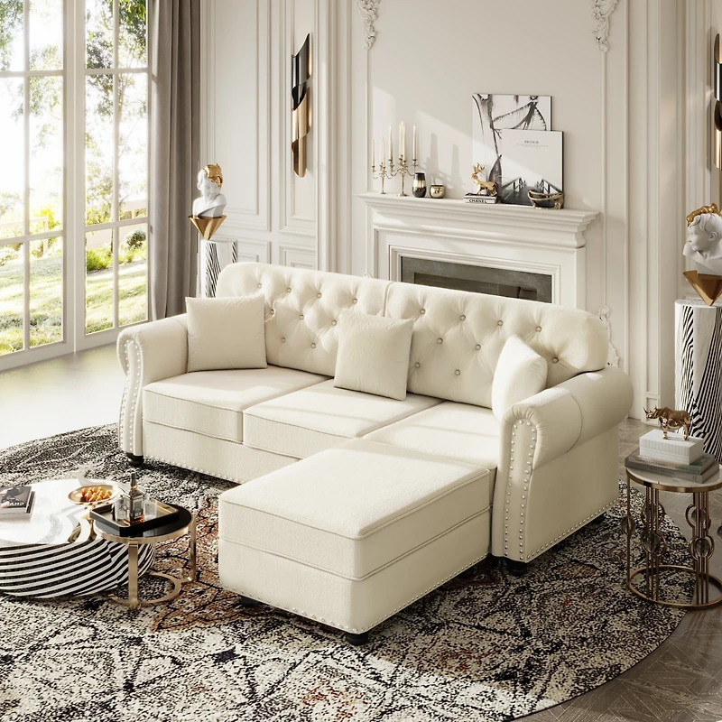 Streamdale Furniture Velvet Chesterfield Sofa with Nailhead Trim