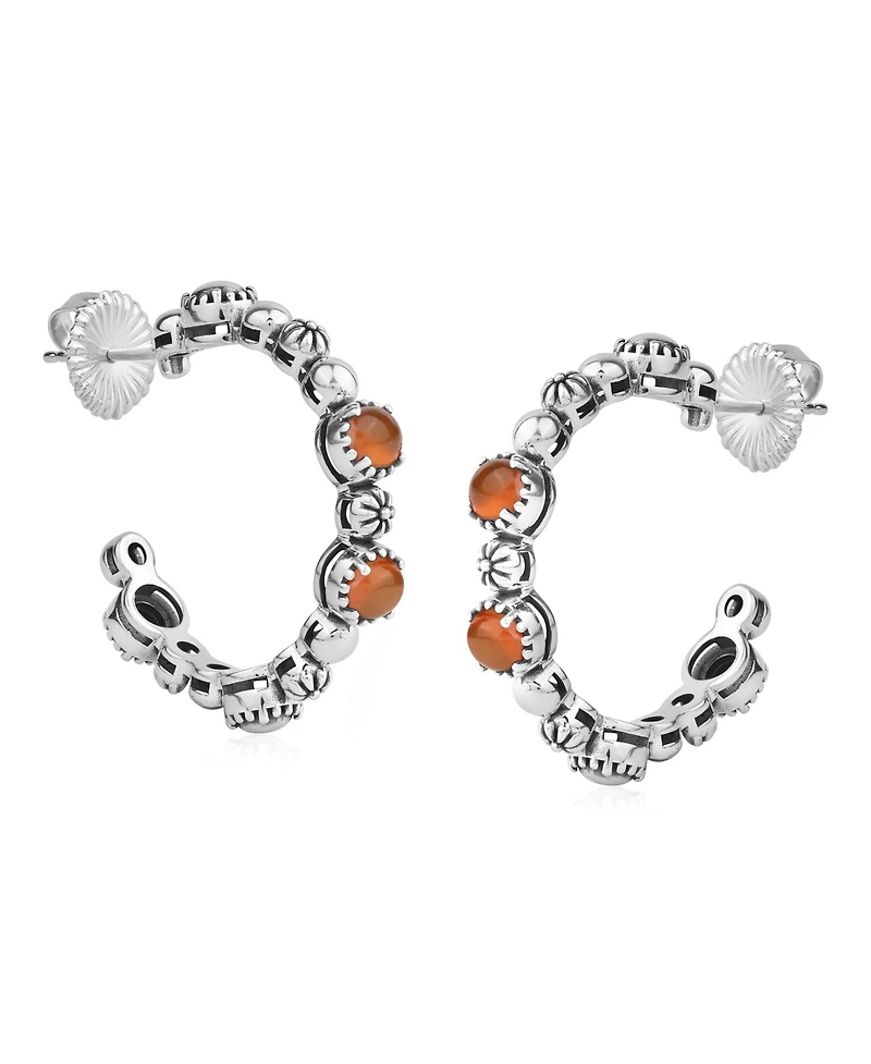 American West Jewelry Sterling Silver Onyx 1 Inch Concha Hoop Earrings