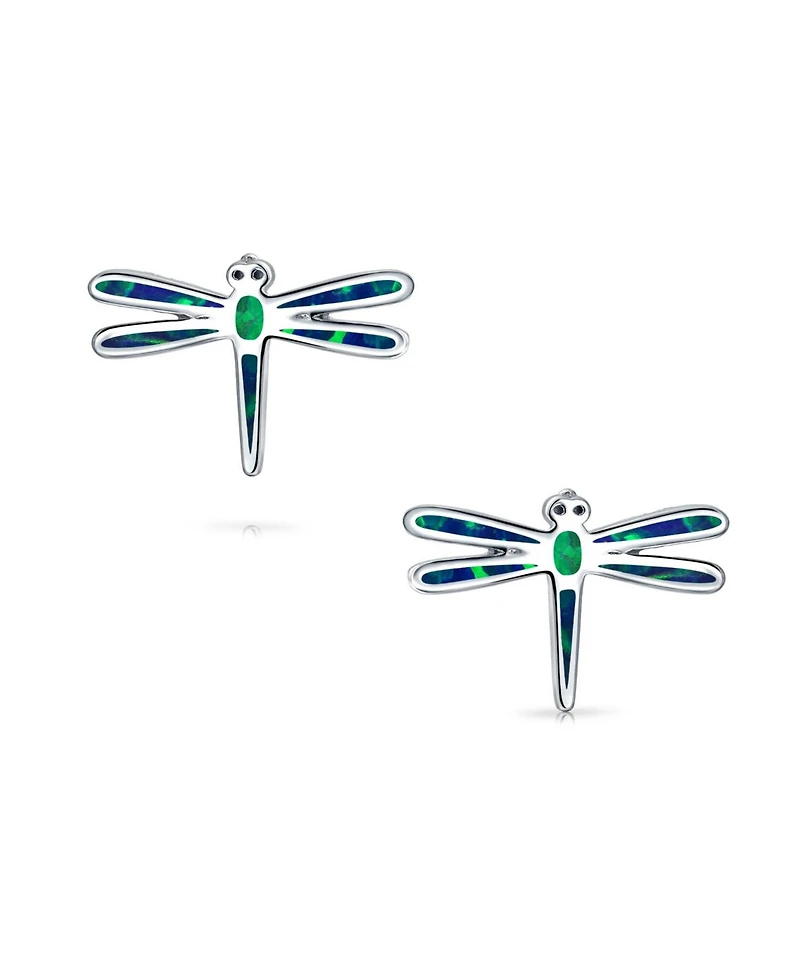 Bling Jewelry Created Summer Garden Firefly Dragonfly Stud Earrings .925 Sterling Silver