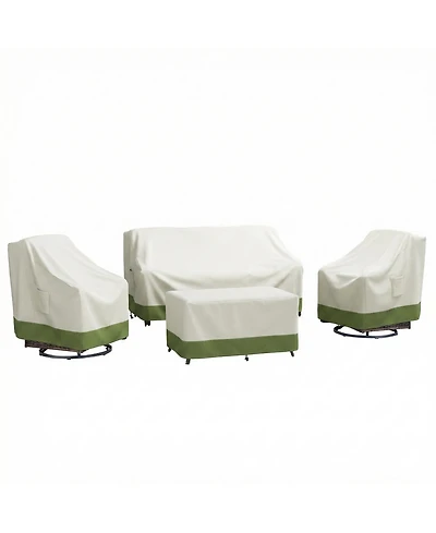 Pocassy Outdoor Furniture Cover Waterproof 4 Piece Patio Set for Outside Couch, Lawn Chairs, Coffee Table, Windproof with Buckle Strap