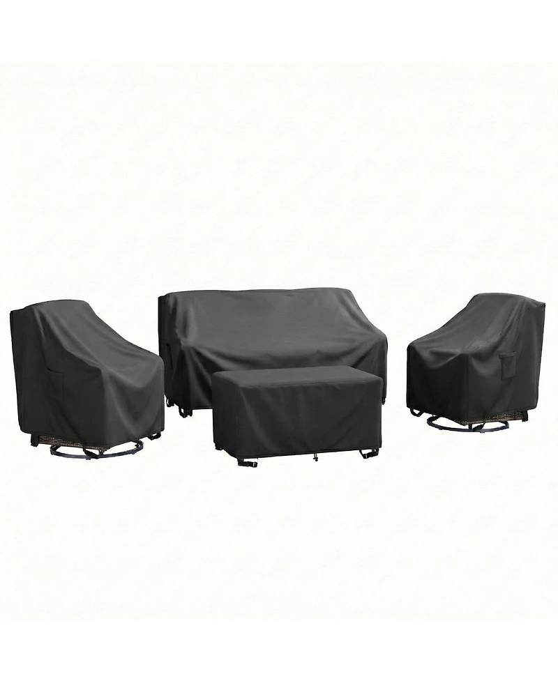 Pocassy Outdoor Furniture Cover Waterproof 4 Piece Patio Furniture Set Cover for Outside Couch, Lawn Chairs, Coffee Table, Windproof with Buckle Strap