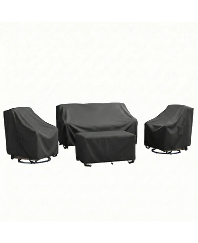 Pocassy Outdoor Furniture Cover Waterproof 4 Piece Patio Furniture Set Cover for Outside Couch, Lawn Chairs, Coffee Table, Windproof with Buckle Strap