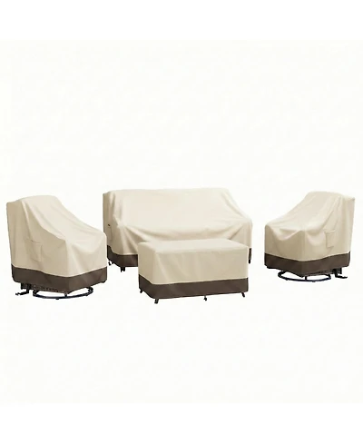Pocassy Outdoor Furniture Cover Waterproof 4 Piece Patio Set for Outside Couch, Lawn Chairs, Coffee Table, Windproof with Buckle Strap