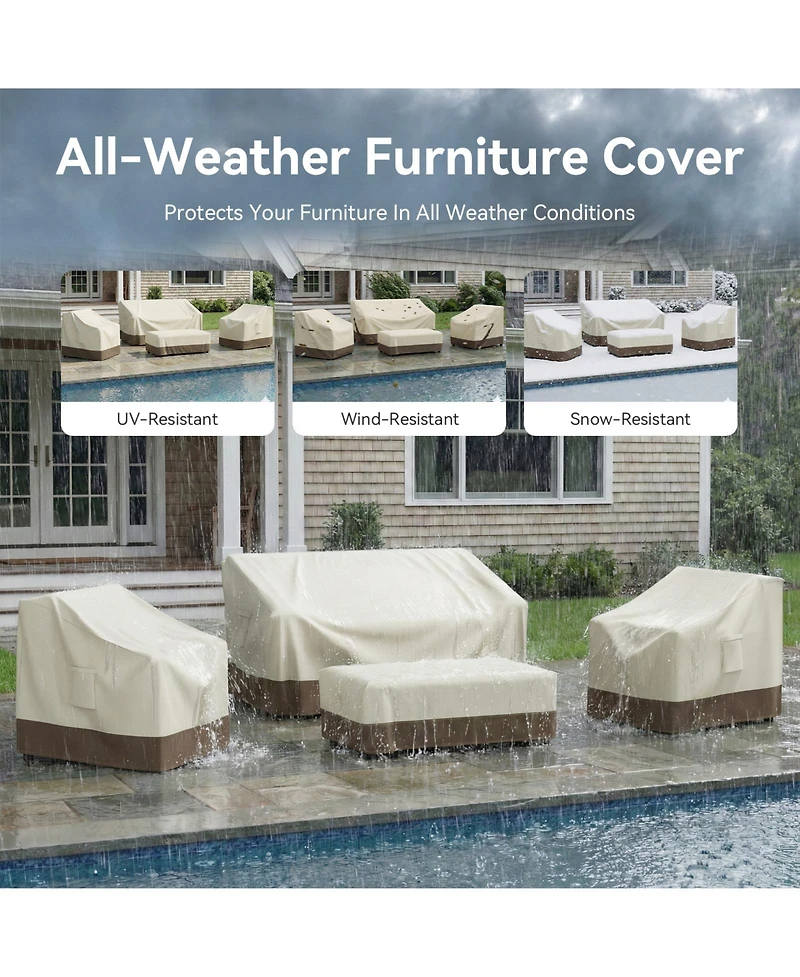 Pocassy Outdoor Furniture Cover Waterproof 4 Piece Patio Set for Outside Couch, Lawn Chairs, Coffee Table, Windproof with Buckle Strap