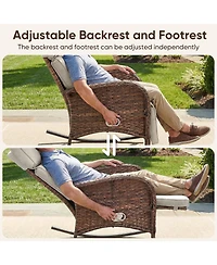 Pocassy Outdoor Wicker Rocking Recliner with Adjustable Backrest and Footrest