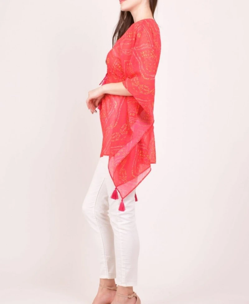 Raas Women's Bandhani Tie-Dye Mirror Embroidered Boho Kaftan Top