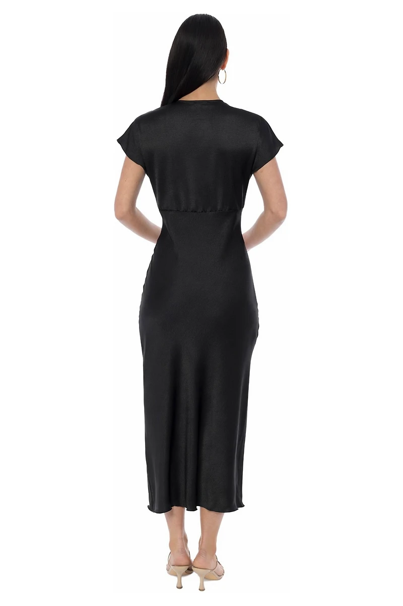 Bebe Women's Crepe Satin V-Neck Maxi Dress