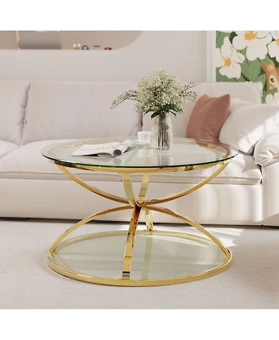 Streamdale Furniture Modern Glass 2-Tier Round Coffee Table