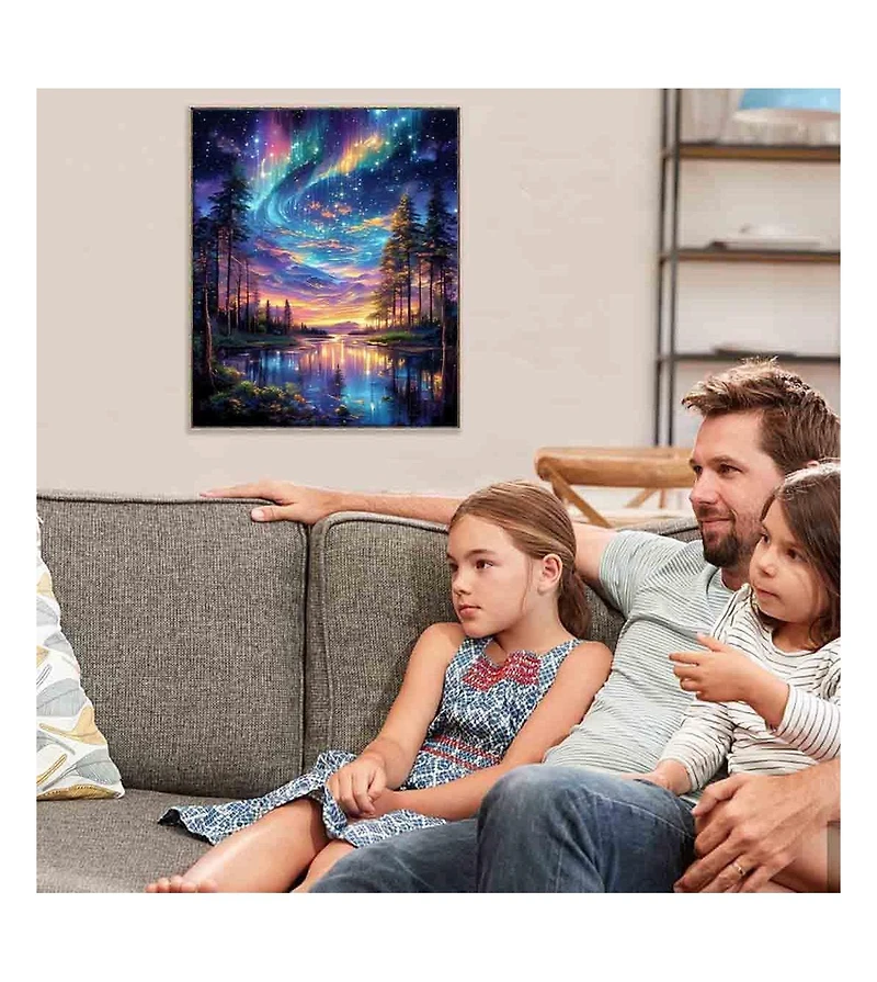 Gnuadz Starry Night Cross Stitch Kit Lake Tree Pattern 11CT Stamped Embroidery Beginner Arts Craft