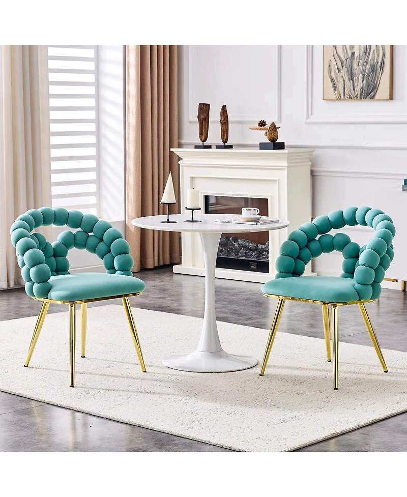 Streamdale Furniture Set of 2 Teal Puffy Bubble Chairs with Legs, Modern Upholstered Accent Chairs