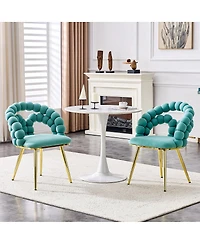 Streamdale Furniture Set of 2 Teal Puffy Bubble Chairs with Legs, Modern Upholstered Accent Chairs