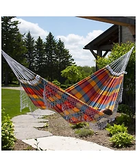 Vivere Authentic Brazilian Cotton Hammock, Outdoor Hanging Daybed, Carnival