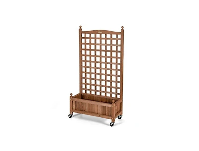 Lucky One 50 Inch Wooden Planter Box with Trellis and Wheels, Raised Garden Bed