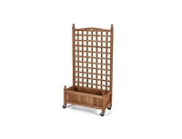 Lucky One 50 Inch Wooden Planter Box with Trellis and Wheels, Raised Garden Bed