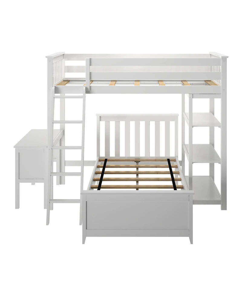 Max & Lily L-Shaped Twin over Twin Bunk Bed with Bookcase and Desk