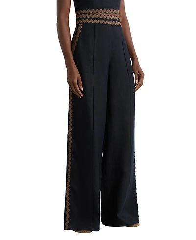 Reiss Women's Linen Wave-Trim Wide-Leg Trousers