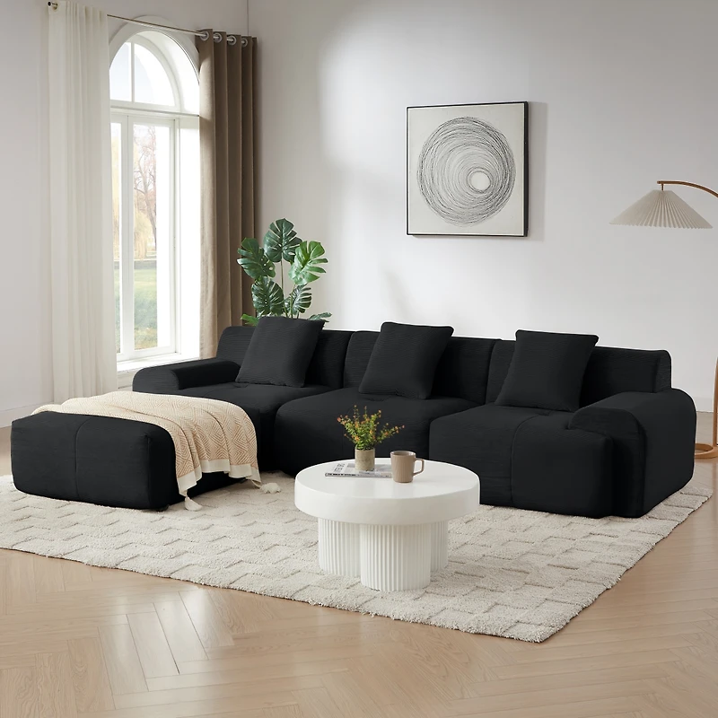 Streamdale Furniture Modern L-Shaped Corduroy Sectional Sofa with Movable Ottoman